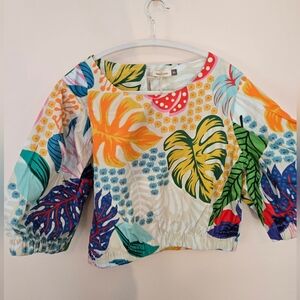 Maude Vivante XL TROPICAL Print Cropped Puff Sleeve Blouse NWT